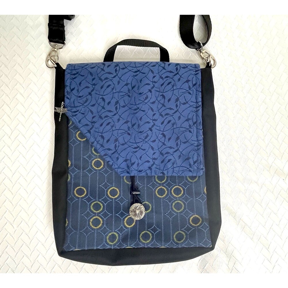 Crossbody Bag Blue Black Dragonfly Zip Detail Adjustable Strap Floral Geometric